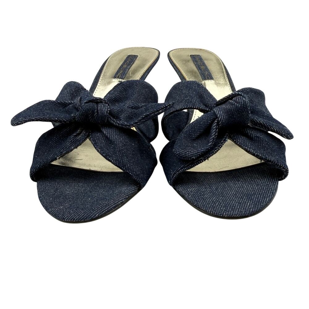 Bandolino Boquelinda Denim Bow Heels Y2K Coquette Cottage Sandals Sz 7.5